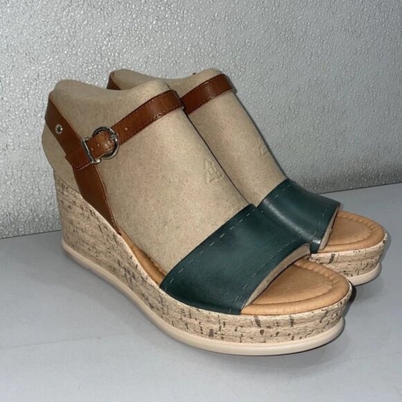 NEW PIKOLINOS Women’s Miranda W2F Leather Wedge Sandals – Brown/Green Size 9-9.5 - Picture 1 of 7